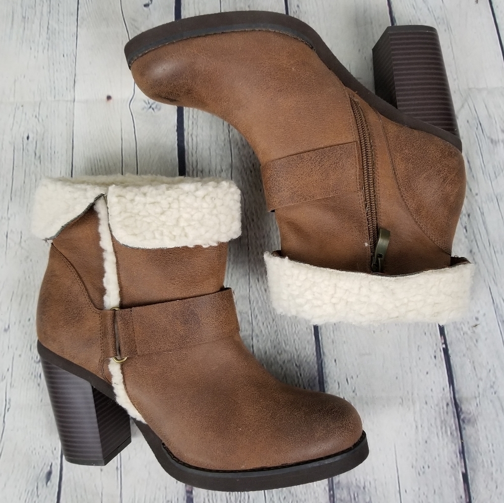 DIBA | plush shearling stacked heel ankle boot